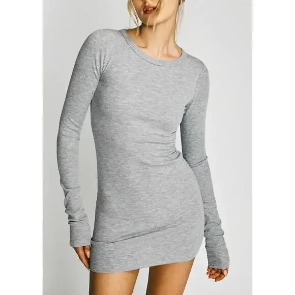 Eterne | Dresses | Eterne Nwt Gray Butter Rib Long Sleeve Crewneck Mini  Dress Medium | Poshmark